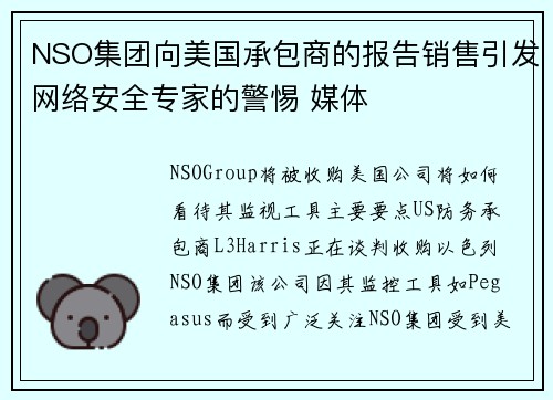 NSO集团向美国承包商的报告销售引发网络安全专家的警惕 媒体