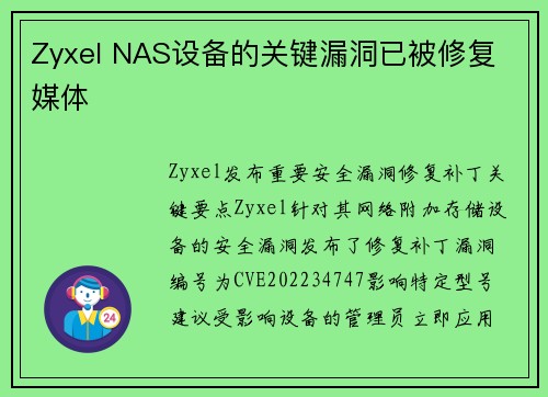 Zyxel NAS设备的关键漏洞已被修复 媒体